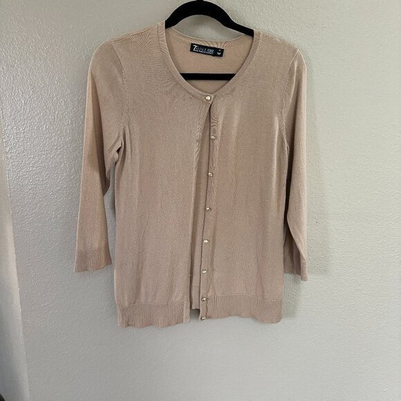 7th Avenue Design Studio Cardigan; Cream/Tan Color - Picture 1 of 5